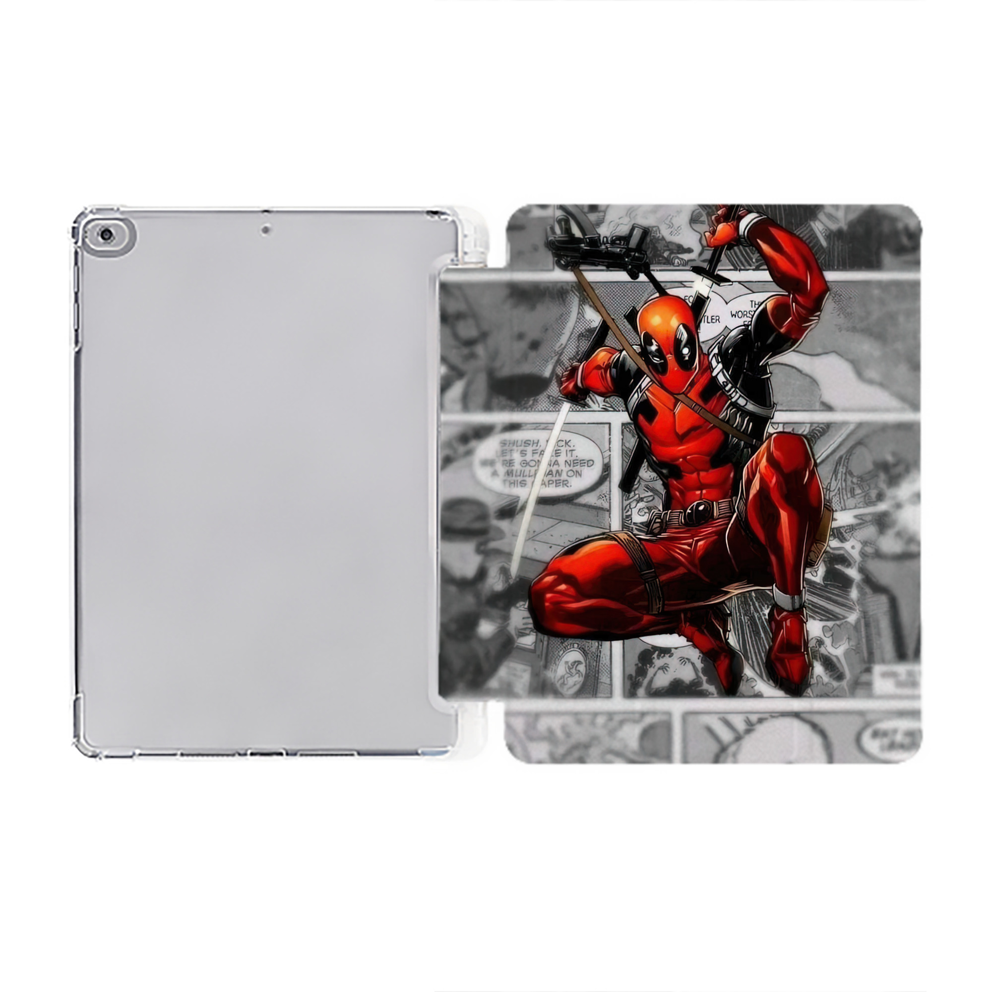 （画像用） Deadpool デッドプール IPad ケース ペン収納付き 三つ折りスタンド PUレザー×シリコン 対応機種9.5/10.5/10.9インチ
